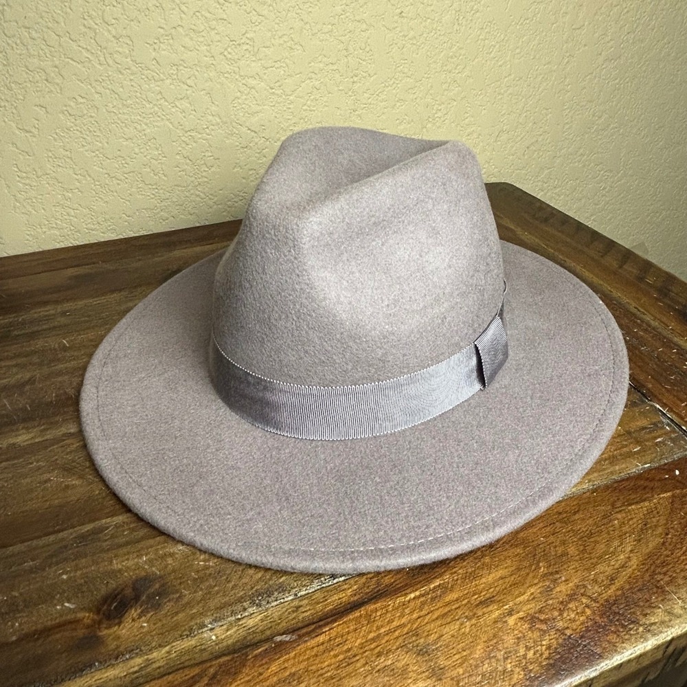 H&M Wool Fedora Hat Wide Brim Women Men Taupe‎ Gray M 56